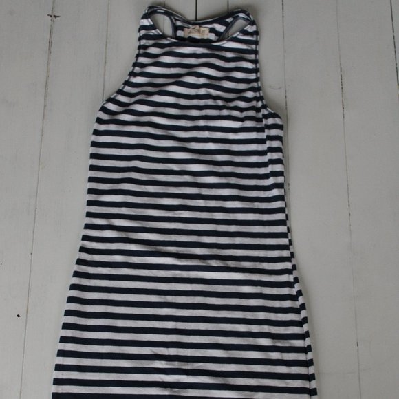Blue and White Stripe Body-con Racer Back Tank Dress - Picture 1 of 6